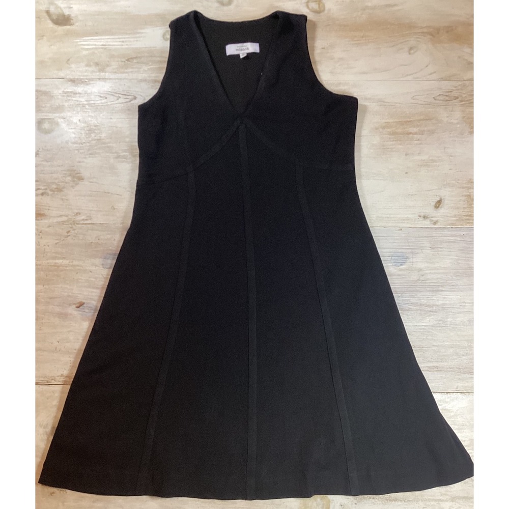 Exclusively Misook Black Knit V-Neck Sleeveless A-Line Midi Dress Womens Medium